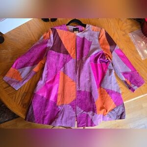 Via Accenti Genuine Leather Jacket, Women’s Size L, Purple/Orange/Pink Patchwork